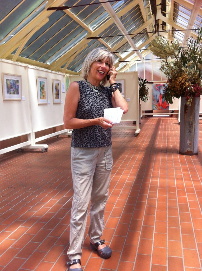 Esther Beaton interviewed by ABC radio during the Natives exhibition at Palm House, Royal Botanic Garden, Sydney